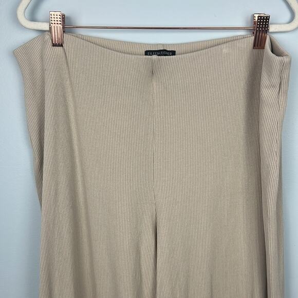 Eileen Fisher XL ribbed knit wide leg crop casual tan pants - Picture 2 of 8